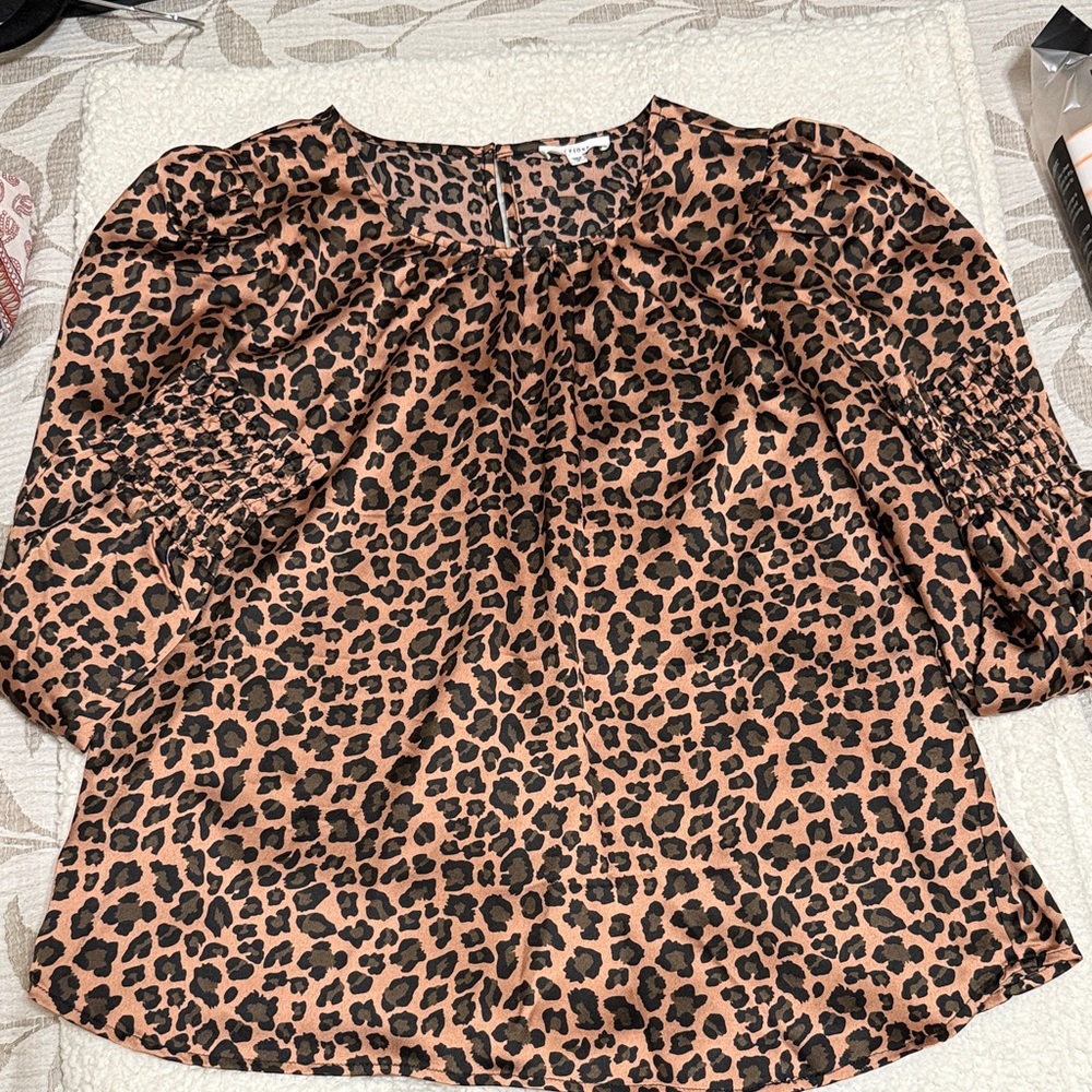 Pleione Leopard Print Blouse - Black and Brown